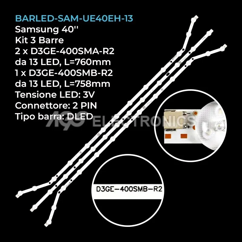 kit 3 barre LED retroilluminazione per Samsung 40 pollici modello UE40H6203