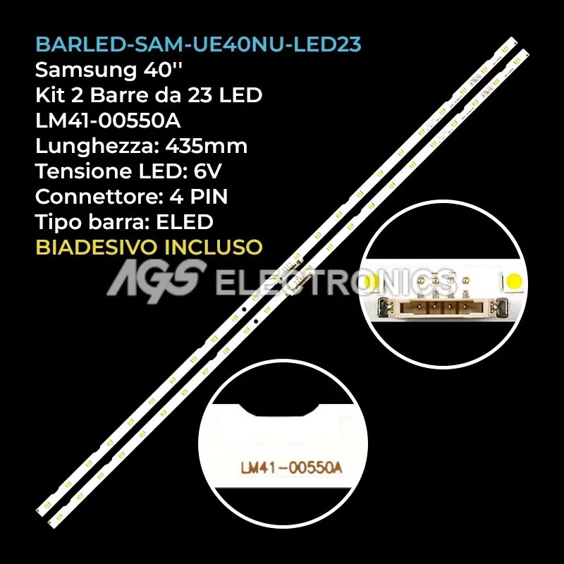 kit 2 barre LED retroilluminazione per Samsung 40 pollici modello UE40NU7670UX
