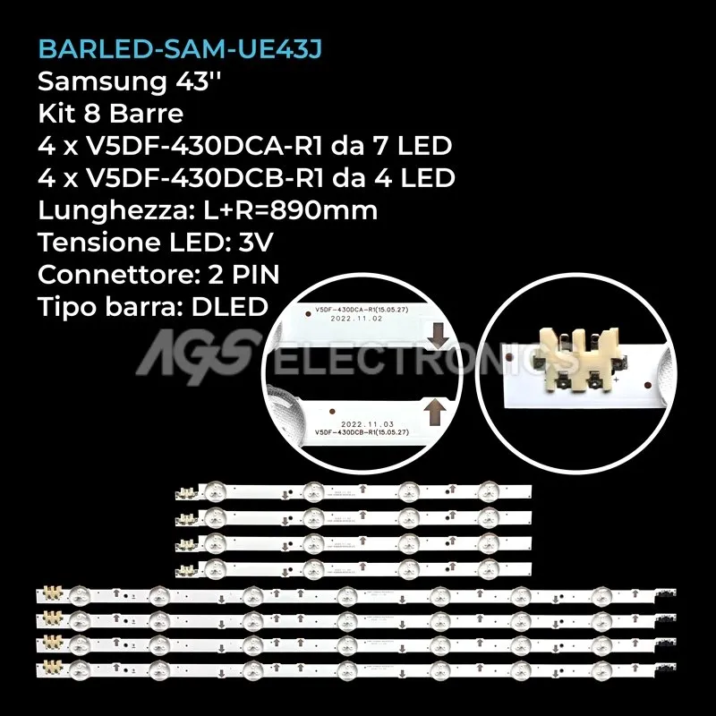 kit 8 barre LED retroilluminazione per Samsung 43 pollici modello UE43J5500AWXXH