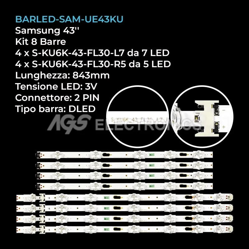 kit 8 barre LED retroilluminazione per Samsung 43 pollici modello UE43MU6122K