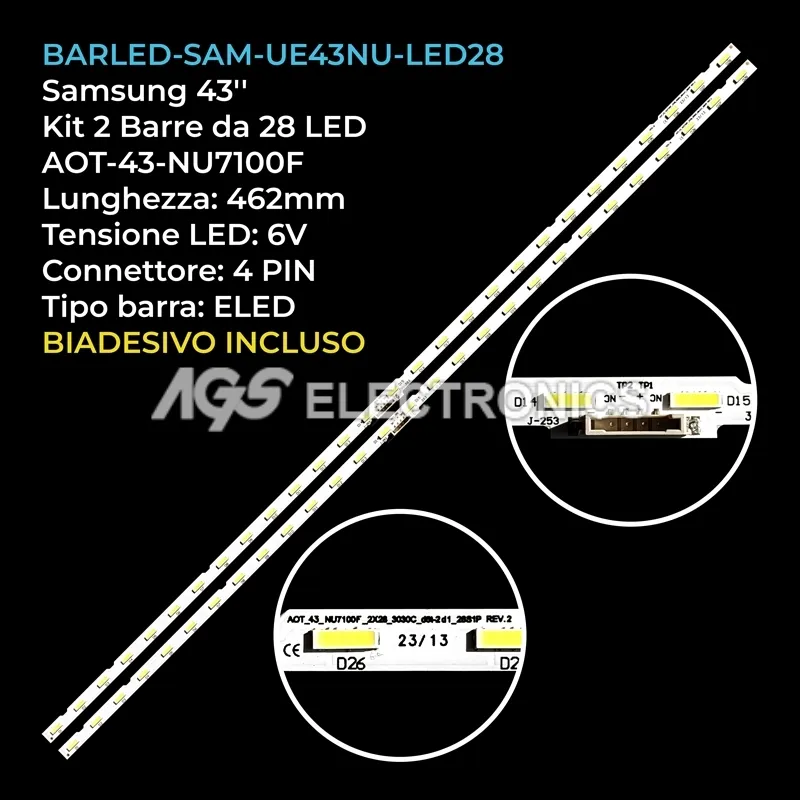 kit 2 barre LED retroilluminazione per Samsung 43 pollici modello UE43NU7170UXZG