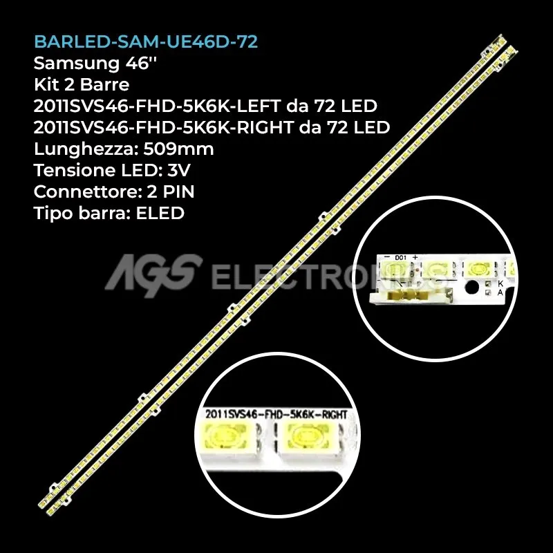 kit 2 barre LED retroilluminazione per Samsung 46 pollici modello LH46MEPLGCZB