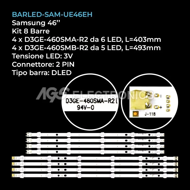 kit 8 barre LED retroilluminazione per Samsung 46 pollici modello H46MDCPLGVMZDL