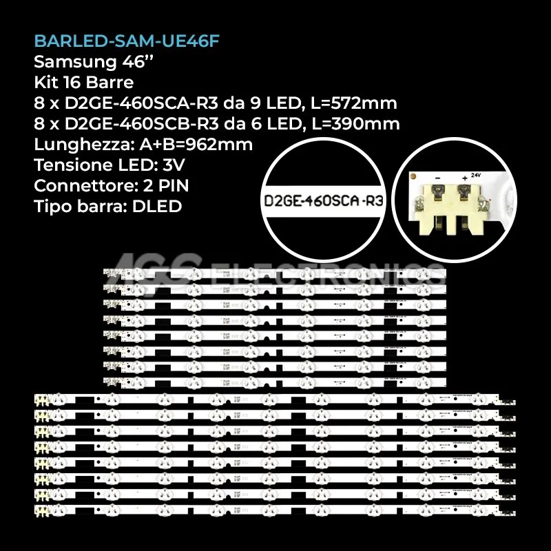 kit 16 barre LED retroilluminazione per Samsung 46 pollici modello UE46F6400ASXUA