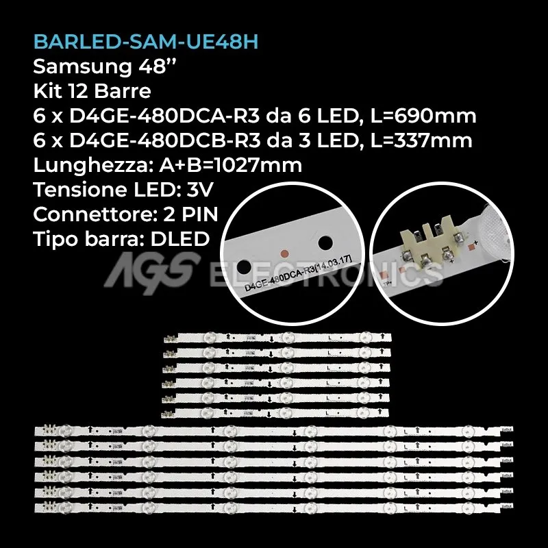 kit 12 barre LED retroilluminazione per Samsung 48 pollici modello LH48DBEPLGCZN