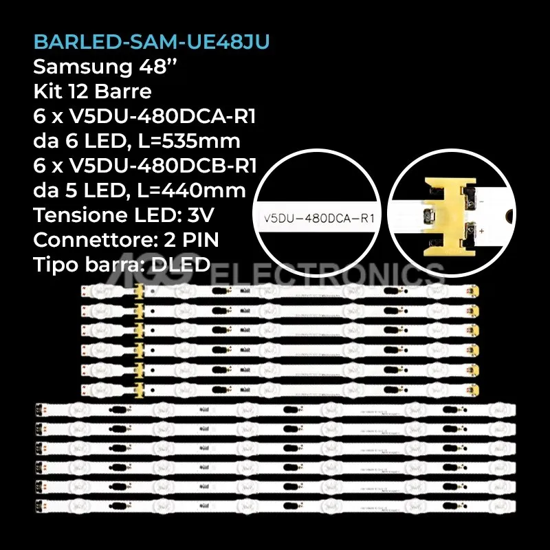 kit 12 barre LED retroilluminazione per Samsung 48 pollici modello UE48JU6600UXUA