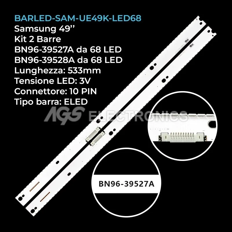 kit 2 barre LED retroilluminazione per Samsung 49 pollici modello UN49KS8000