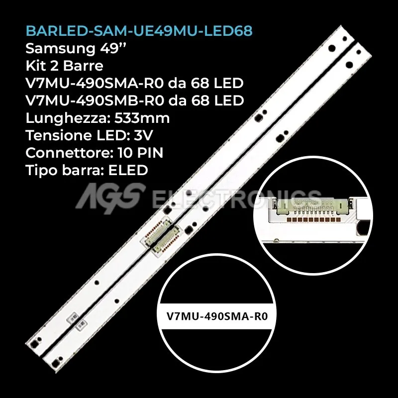 kit 2 barre LED retroilluminazione per Samsung 49 pollici modello UE49MU9009