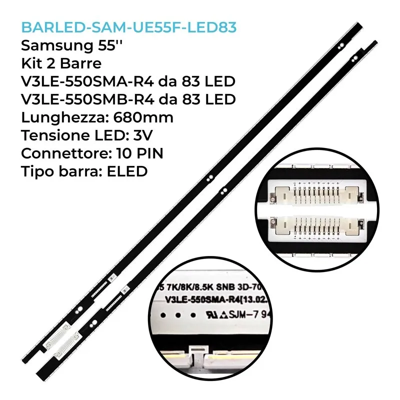 kit 2 barre LED retroilluminazione per Samsung 55 pollici modello UN55F7500AGXZB