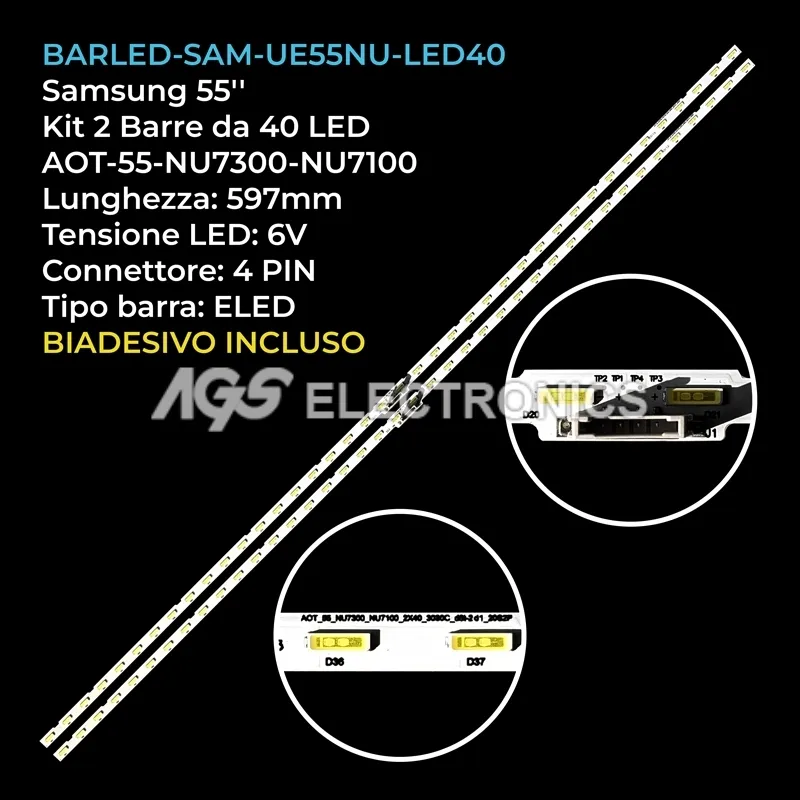 kit 2 barre LED retroilluminazione per Samsung 55 pollici modello UE55NU7300UXCE