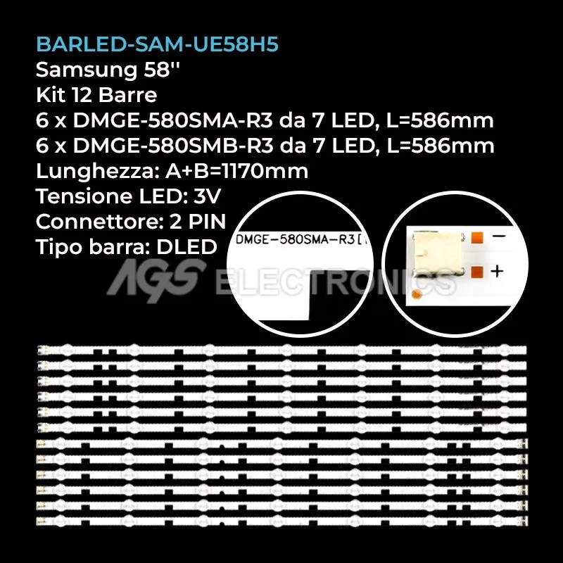 kit 12 barre LED retroilluminazione per Samsung 58 pollici modello UN58H5005AFXZC