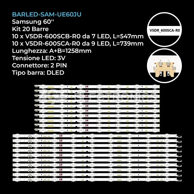kit 20 barre LED retroilluminazione per Samsung 60 pollici modello UN60JS7200KXZL