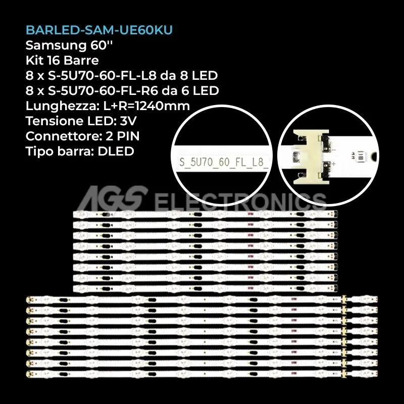 kit 16 barre LED retroilluminazione per Samsung 60 pollici modello UE60KU6270