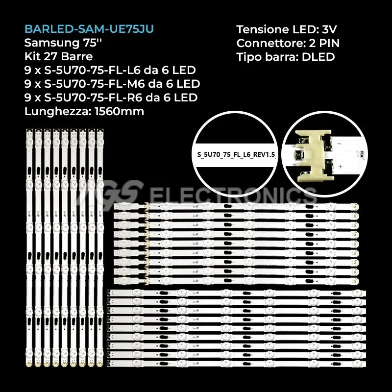 kit 27 barre LED retroilluminazione per Samsung 75 pollici modello UN75JU7500FXZA