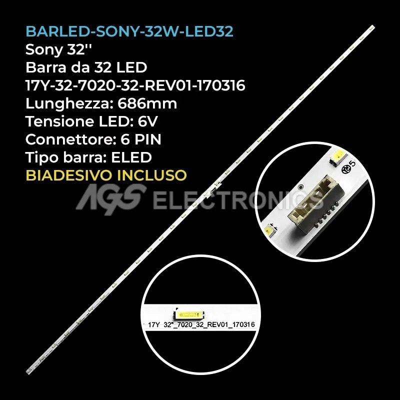 kit 1 barre LED retroilluminazione per Sony 32 pollici modello KDL32RE403