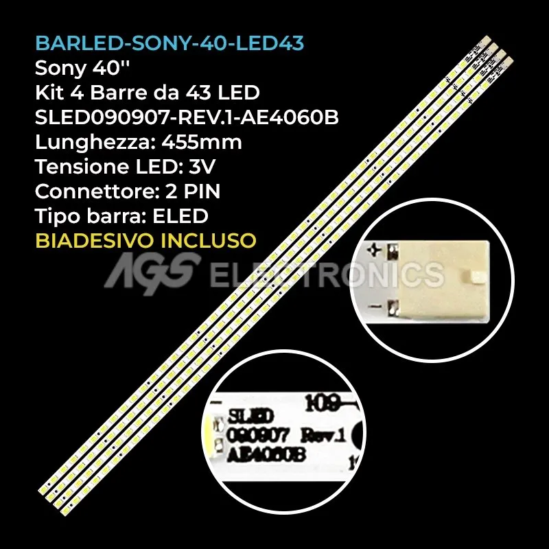 kit 4 barre LED retroilluminazione per Sony 40 pollici modello KDL40NX703