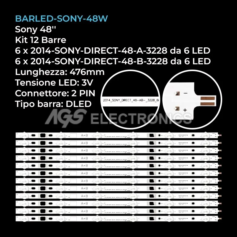 kit 12 barre LED retroilluminazione per Sony 48 pollici modello KDL48W605B
