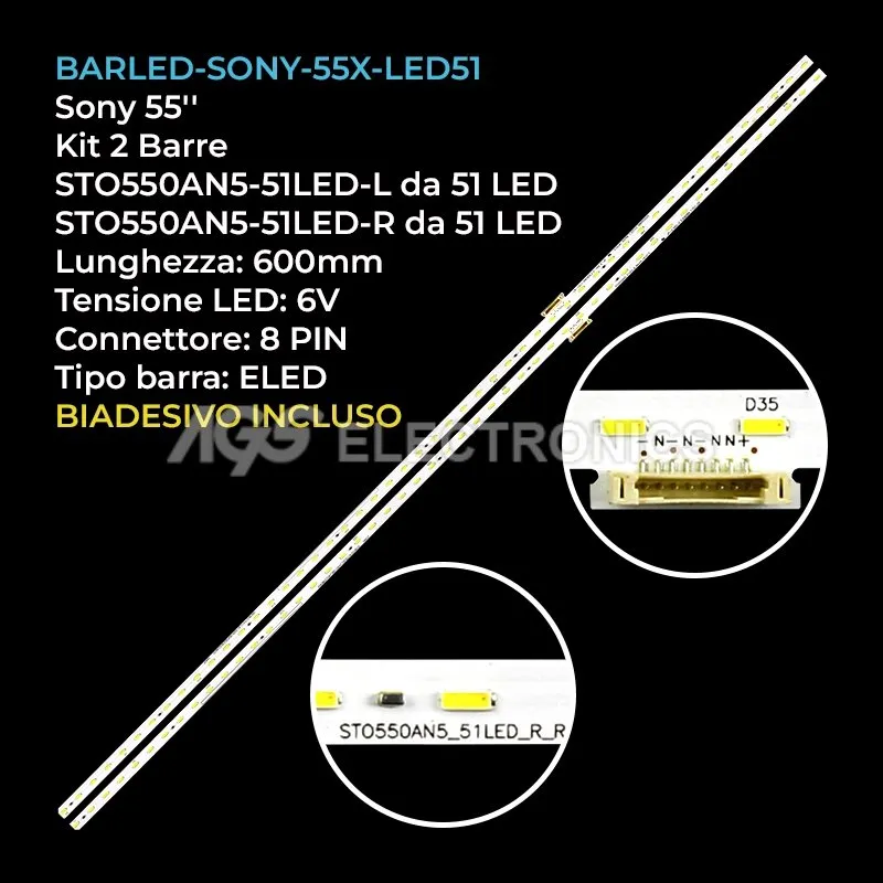 kit 2 barre LED retroilluminazione per Sony 55 pollici modello KD55XF8096