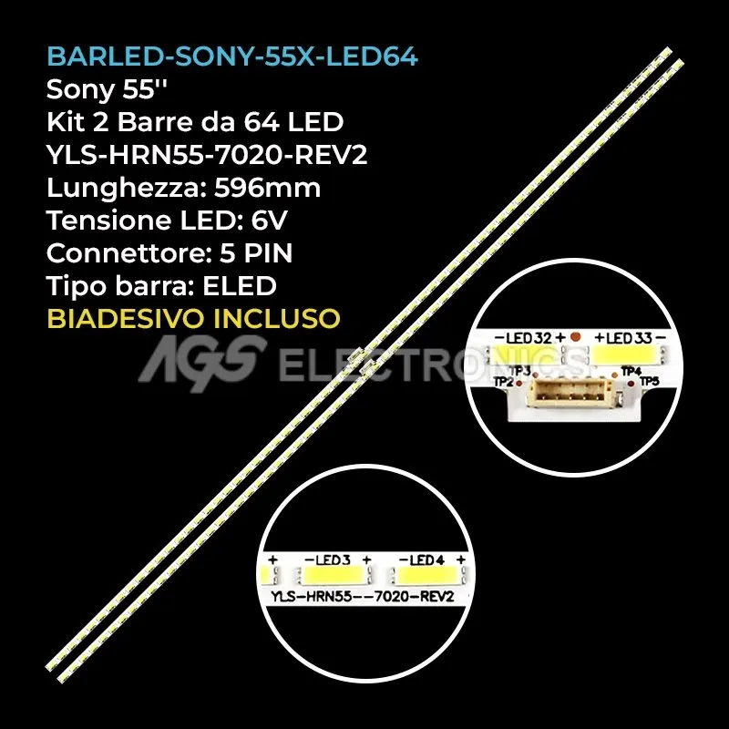 kit 2 barre LED retroilluminazione per Sony 55 pollici modello KD55X8509C