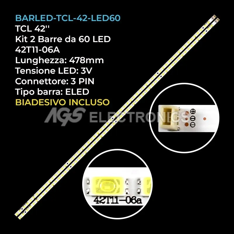kit 2 barre LED retroilluminazione per Philips 42 pollici modello 42LV5500