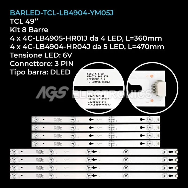 kit 8 barre LED retroilluminazione per TCL 49 pollici modello 49US6016