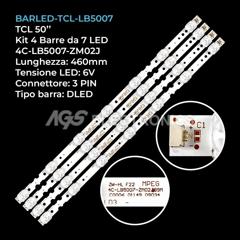kit 4 barre LED retroilluminazione per TCL 50 pollici modello 50DB602