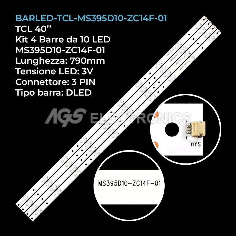 kit 4 barre LED retroilluminazione per TCL 40 pollici modello LVF400CMDX
