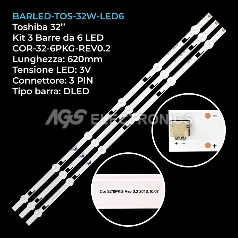 kit 3 barre LED retroilluminazione per Toshiba 32 pollici modello 32W2433DG
