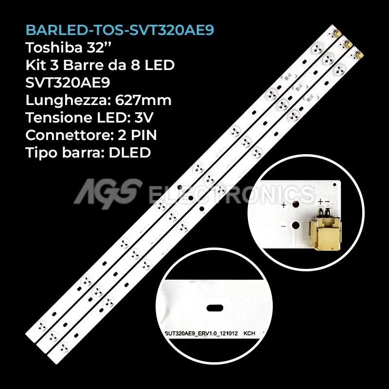 kit 3 barre LED retroilluminazione per Toshiba 32 pollici modello 32L4353RB