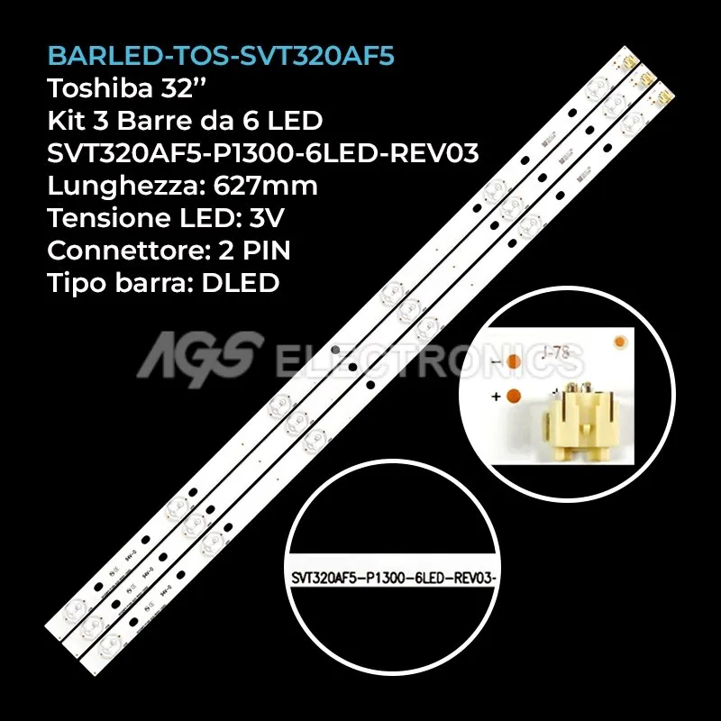 kit 3 barre LED retroilluminazione per Toshiba 32 pollici modello 32P2400VT