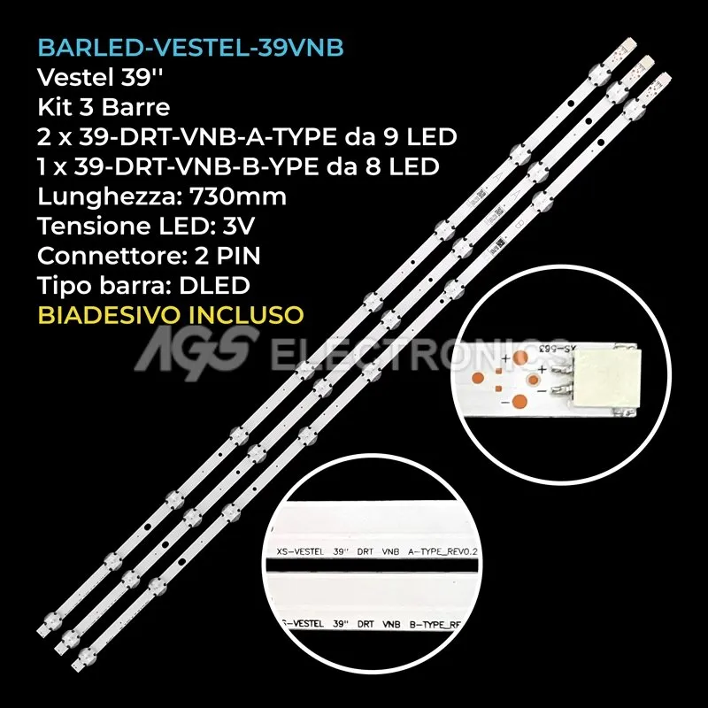 kit 3 barre LED retroilluminazione per Panasonic 39 pollici modello TX39GS352E