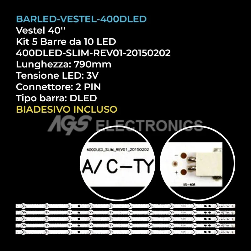 kit 5 barre LED retroilluminazione per Bush 40 pollici modello LED40304UHDT2