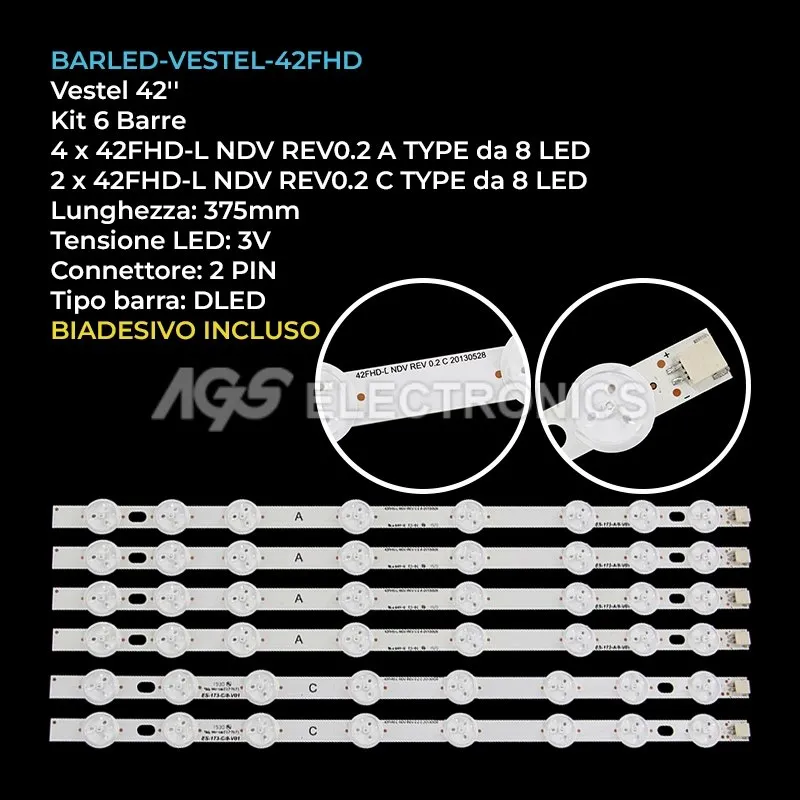 kit 6 barre LED retroilluminazione per Hitachi 42 pollici modello 42LED400