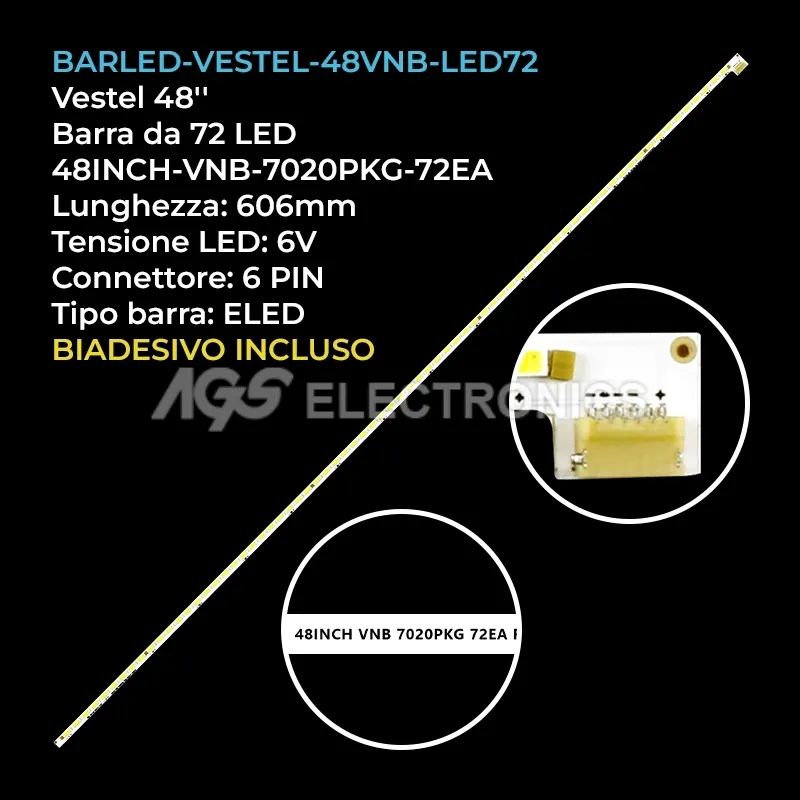 kit 1 barre LED retroilluminazione per Toshiba 48 pollici modello 48L1433DB