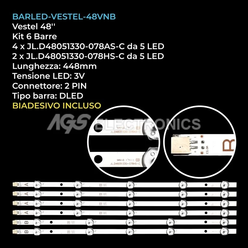 kit 6 barre LED retroilluminazione per Telefunken 48 pollici modello TE48SMS25Z2K