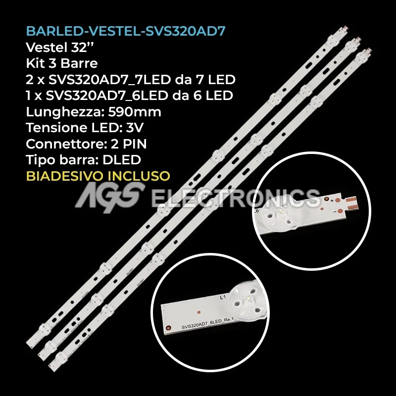 kit 3 barre LED retroilluminazione per Toshiba 32 pollici modello 32D1334B