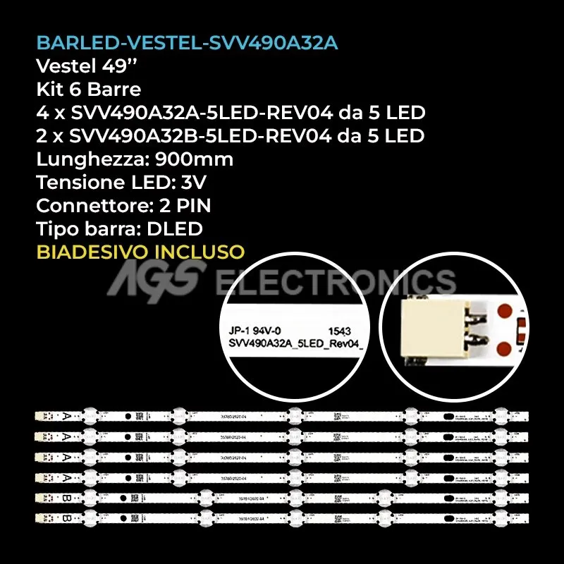 kit 6 barre LED retroilluminazione per Digihome 49 pollici modello 49287FHDDLED