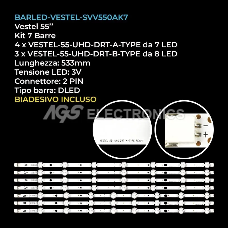 kit 7 barre LED retroilluminazione per Jvc 55 pollici modello LT55C870