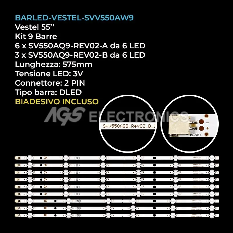 kit 9 barre LED retroilluminazione per Panasonic 55 pollici modello TX55FX550E